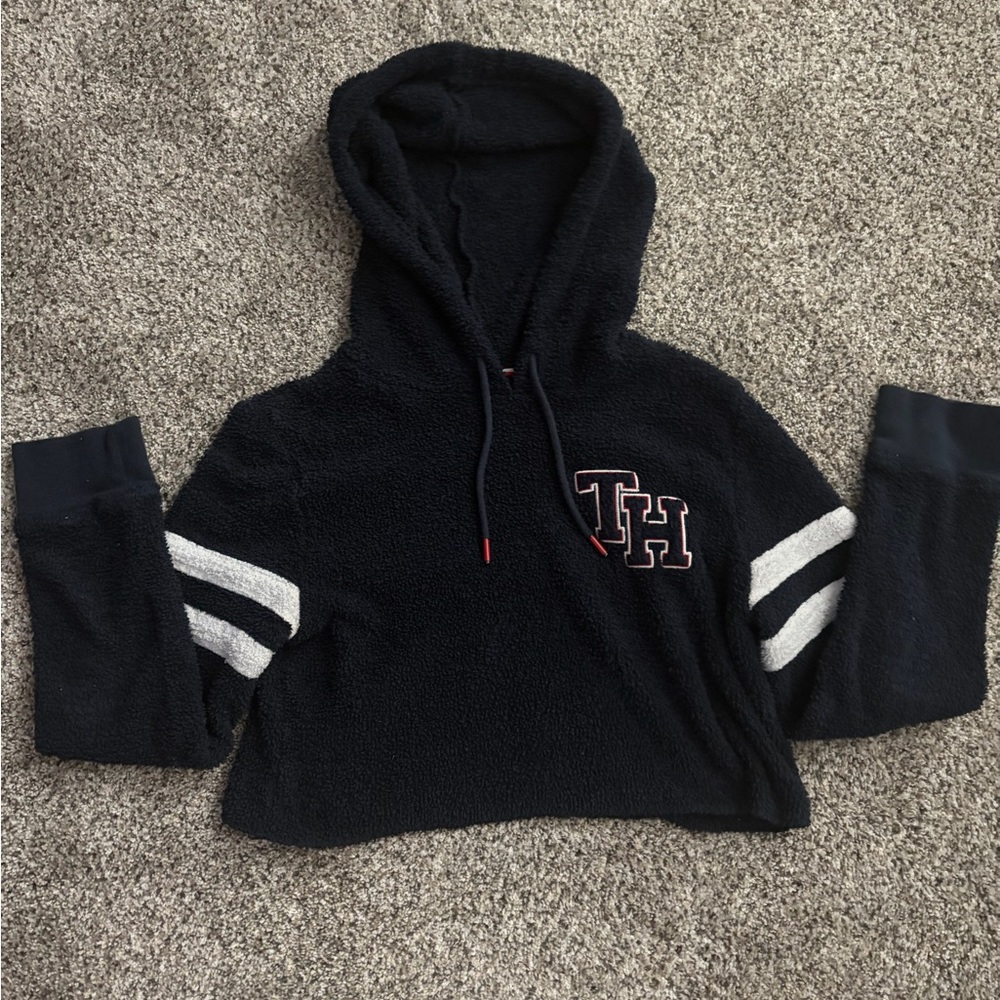 Tommy Hilfiger navy Sherpa Hoodie with Red & White Trim